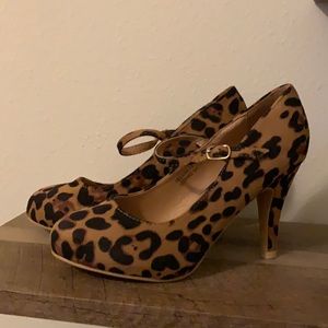 Leopard print suede Mary Jane heels